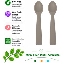 Jojobebek Premium BPA Free Silikon Mama Kaşığı (2 Adet) - Güvenli Bebek Beslenme - Kolay Temizlik - 9+ Ay - A.gri Renk
