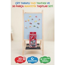 Farbu Oyuncak Çift Taraflı Yazı Tahtası ve 30 Parça Manyetik Taşıtlar Tahta Kalemi Silgi ve Tebeşir Hediyeli Set