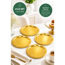 Evonita 4'lü Gold Sunum Tepsisi Seti | Altın Renk Yuvarlak Pasta, Kurabiye ve Ikramlık Servis Tepsisi