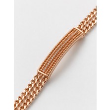 Satürn Silver Kuyumculuk Rose Gold Taşlı Çift Zincir Bileklik