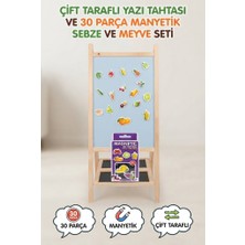 Farbu Oyuncak Çift Taraflı Yazı Tahtası 30 Parça Manyetik Sebze Meyve Tahta Kalemi Silgi ve Tebeşir Hediyeli Set