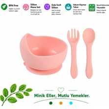 Jojobebek Vakumlu Silikon Mama Kasesi, Altı Vakumlu Mama Kasesi, Silikon Kaşık ve Çatal / Pembe