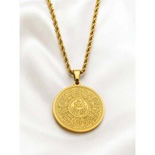 Satürn Silver Kuyumculuk Allah Yazılı Yuvarlak Gold Madalyon Kolye