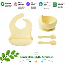 Jojobebek Çocuk Silikon Mama Önlüğü, Silikon Vakumlu Kase, Silikon Kaşık ve Çatal / Sarı