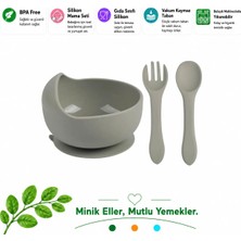 Jojobebek Vakumlu Silikon Mama Kasesi, Altı Vakumlu Mama Kasesi, Silikon Kaşık-Çatal / Gri