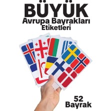 Matrak Şeyler Avrupa Ülkeleri Büyük Bayrak Çıkartma Seti 52 Ülke 8,4x6 cm Sticker Okul Proje Etiketi