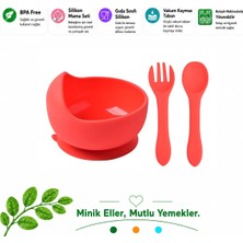 Jojobebek Vakumlu Silikon Mama Kasesi, Kaşık-Çatal / Kırmızı Renk