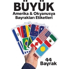 Amerika & Okyanusya Ülkeleri Büyük Bayrak Çıkartma Seti 44 Ülke 8,4x6 cm Sticker Okul Proje Etiketi Matrak Şeyler