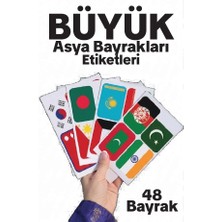 Asya Ülkeleri Büyük Bayrak Çıkartma Seti 48 Ülke 8,4x6 cm Sticker Okul Proje Etiketi Matrak Şeyler