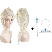 Uslucan Alışveriş Örgülü Karlar Ülkesi Frozen Elsa Peruğu Tacı ve Sopası Çocuk Boy