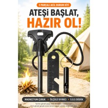 Open City 3'lü Set Magnezyum Çakmak Taşı Ateş Başlatıcı Kamp Hayatta Kalma Kiti Cetvelli Sıyırıcı ve Sos Düdük