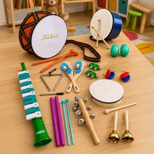 Midex Örf Aletleri Seti Median Paket-3 Maracas Zil Melodika Üçgen Ritim Davul Tef (13 Parça)