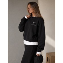 Macklin Unisex Kadın Erkek Monogram Baskılı Oversize 3 Iplik Bisiklet Yaka Sweatshirt ve Baggy Eşofman Altı