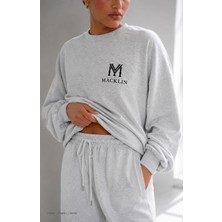 Macklin Unisex Kadın Erkek Monogram Baskılı Oversize 3 Iplik Bisiklet Yaka Sweatshirt ve Baggy Eşofman Altı