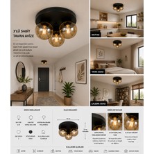 AVİZE 3’lü Bal Camlı Siyah Tavan Avizesi – 15 cm Kapalı Top Cam E27 Modern Plofonyer