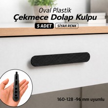 Badem10 Geniş T Oval Dolap Çekmece Kulpu 5 Adet Plastik Siyah Kulp 20 cm 160-128-96 mm Uyumlu Mobilya Kulp