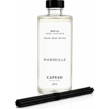 Capeso Marseille Beyaz Sabun 250 ml Çubuklu Oda Kokusu Yedek Şişe (Refill) – 5 Adet Çubuk Seti Dahil