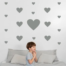 Bugy Bagy Çeşitli Ebatlarda Kalp Şeklinde Duvar Sticker Seti - 97 Adet - Gri