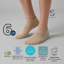 Socketta 6'lı Bej Erkek Modal Dikişsiz Esnek Patik Çorap - Premium