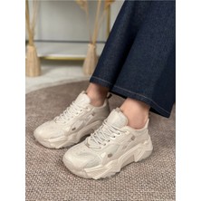 Park Moda Noctras Kadın Suni Deri Detaylı Bağcıklı Yüksek Tabanlı Sneaker Spor Ayakkabı
