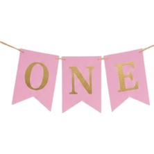 Patladı Gitti Pembe One Yazılı Banner 1 Yaş Doğum Günü Süsü