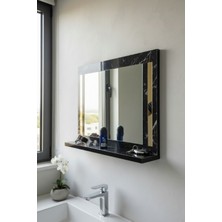 Moemi Raflı Banyo Aynası Lavabo Aynası Raflı 60 x 45 cm Gold Pleksi Işlemeli