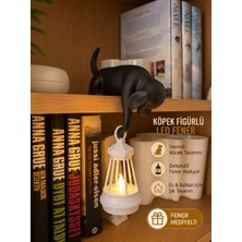 Filkorium3D Askılı Köpek Raf Dekoru 20 cm - LED Fenerli Minimalist Salon, Balkon , Raf ve Ev Aksesuarı Dekoratif Obje - Mum Hediyeli