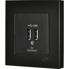 TeknoKapsül Metalik Siyah 2 USB Çıkışlı 5V Şarj Prizi ile Modern Çözüm
