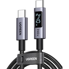 Ugreen Usb-C To Ubb-C 240W Dijital Göstergeli Örgü Hızlı Şarj Kablosu, 1m, Siyah, 65866