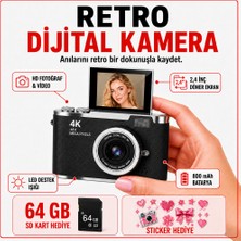 Solvis 4K Dijital Retro Fotoğraf Makinesi 48MP 18X Zoom 180° Dönen Ekran Flaşlı 64GB Sd Kart Hediyeli Selfie Vlog Kamera