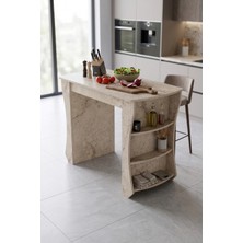 TeknoKapsül Mutfak Masası Mutfak Adası Ada Masa Bar Masası Kahvaltı Masası Raflı Çok Amaçlı Dolap Modern Masa 120X60 cm 9835 Traverten