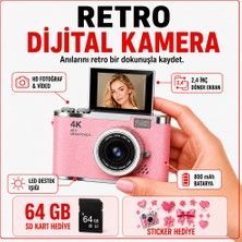 Solvis 4K Dijital Retro Fotoğraf Makinesi 48MP 18X Zoom 180° Dönen Ekran Flaşlı 64GB Sd Kart Hediyeli Selfie Vlog Kamera