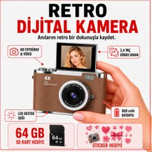 Solvis 4K Dijital Retro Fotoğraf Makinesi 48MP 18X Zoom 180° Dönen Ekran Flaşlı 64GB Sd Kart Hediyeli Selfie Vlog Kamera