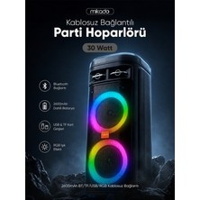 TeknoKapsül Mikado MD-BT106 Siyah 30W Mikrofonlu Rgb Speaker Tek Hoparlör