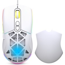 TeknoKapsül Kablolu Beyaz Gaming Mouse, Özel Doku ve Rgb Aydınlatmalı