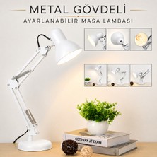 Badem10 Beyaz Ayarlanabilir Metal Masa Lambası Kıskaçlı Akrobat Çalışma Ders Okuma Lambası E27 Duy 54,5 cm