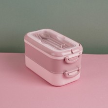 Lumindra Diyet & Öğün Taşıma Için 2 Katlı Kaşık Çatallı Beslenme Kutusu-1,8 L Pembe G767