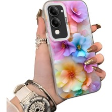 HONTINGA Vivo Y29S ile Uyumlu Kılıf Silikon Kenar Sert Arka Kamera Koruyucu Basitlik Anti Düşme Kamera Sevgili Çift Kılıf Çiçekli Desen Couple Telefon Kılıfı K1-1798