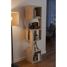 TeknoKapsül Kitaplık Ahşap Dekoratif Raf 5 Katlı Modern Çok Amaçlı Kitaplık Salon Ofis Kitaplığı 7065 Traverten