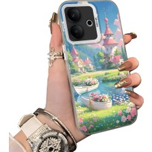 HONTINGA Vivo V60 Lite 5g ile Uyumlu Kılıf Silikon Kenar Sert Arka Kamera Koruyucu Basitlik Anti Düşme Kamera Sevgili Çift Kılıf Kale Desen Couple Telefon Kılıfı K1-1797