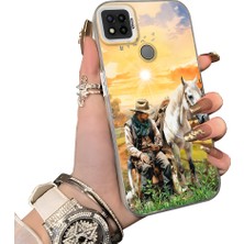 HONTINGA Xiaomi Redmi 9c ile Uyumlu Kılıf Silikon Kenar Sert Arka Kamera Koruyucu Basitlik Anti Düşme Kamera Sevgili Çift Kılıf At Desen Couple Telefon Kılıfı K1-1800
