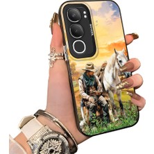HONTINGA Vivo Y19S ile Uyumlu Kılıf Silikon Kenar Sert Arka Kamera Koruyucu Basitlik Anti Düşme Kamera Sevgili Çift Kılıf At Desen Couple Telefon Kılıfı K1-1800