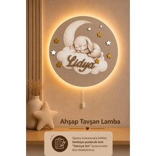 Bugy Bagy Ahşap Aylı Tavşan Lamba Isme Özel Pilli Ledli Gece Lambası Bebek Çocuk Odası - Bej