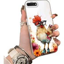 HONTINGA iPhone 8 Plus ile Uyumlu Kılıf Silikon Kenar Sert Arka Kamera Koruyucu Basitlik Anti Düşme Kamera Sevgili Çift Kılıf Tavuk Desen Couple Telefon Kılıfı K1-1801