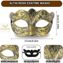 TeknoKapsül Altın Renk Eskitme Maskeli Balo Maskesi – Venedik Tarzı Parti Maskesi