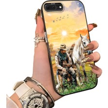 HONTINGA iPhone 8 Plus ile Uyumlu Kılıf Silikon Kenar Sert Arka Kamera Koruyucu Basitlik Anti Düşme Kamera Sevgili Çift Kılıf At Desen Couple Telefon Kılıfı K1-1800