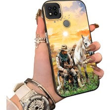 HONTINGA Xiaomi Redmi 9c ile Uyumlu Kılıf Silikon Kenar Sert Arka Kamera Koruyucu Basitlik Anti Düşme Kamera Sevgili Çift Kılıf At Desen Couple Telefon Kılıfı K1-1800