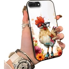 HONTINGA iPhone 8 Plus ile Uyumlu Kılıf Silikon Kenar Sert Arka Kamera Koruyucu Basitlik Anti Düşme Kamera Sevgili Çift Kılıf Tavuk Desen Couple Telefon Kılıfı K1-1801