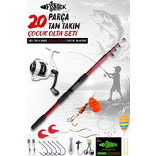 Fishack 20 Parça Tam Takım Çocuk Olta Seti - 165CM Kamış 50-150 Gr/20'lik Makine (Beyaz)