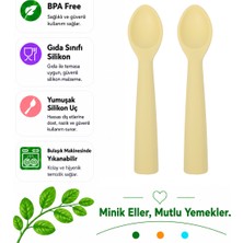 Jojobebek Premium BPA Free Silikon Mama Kaşığı (2 Adet) - Güvenli Bebek Beslenme - Kolay Temizlik - 9+ Ay / Sarı Renk
